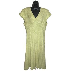 Talbots Silk Dress Womens 16 Vtg Floral Green Fairy Cottage Satin Lined Romantic